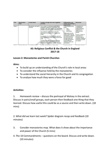 A Level - Religious Conflict and the Church of England - Monasteries and parish churches