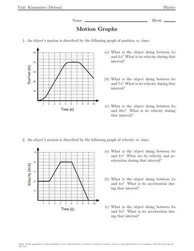 Motion Graphs Worksheets