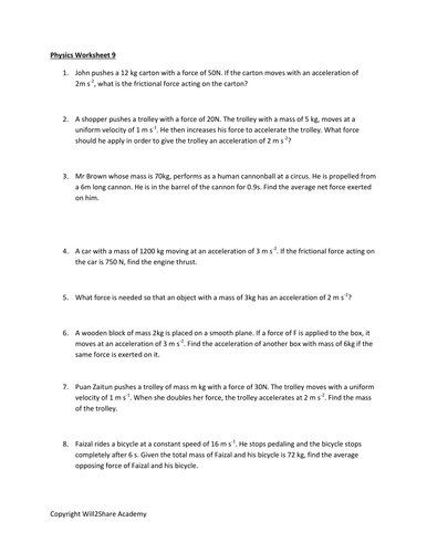 Conservation of Momentum and Impulsive Force Worksheets w/ Answers