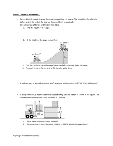 Kinetic Energy, Gravitational Potential Energy, Work Done and Power