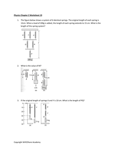 Springs, Hooke's Law and Elastic Potential Energy Worksheets and