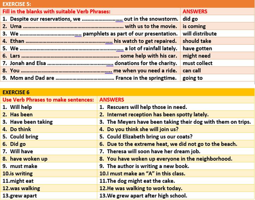 Verbal Phrases Exercises Pdf