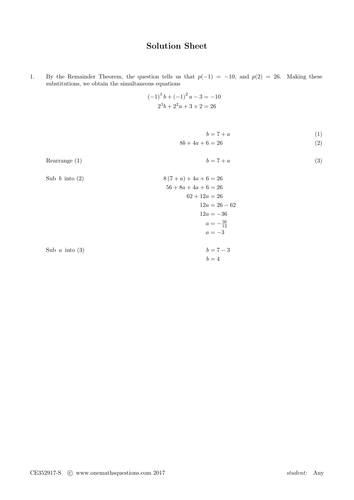 remainder theorem and factor theorem worksheets teaching resources