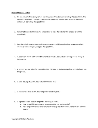 Complete Motion Worksheet (Distance, Velocity, Acceleration, Motion Graphs)