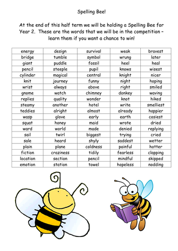 Year 2 Spelling Bee Teaching Resources 7396