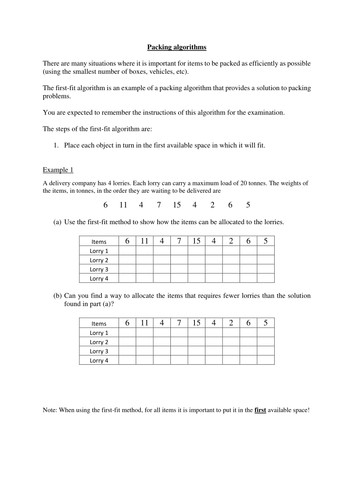 Resources to teach, practise and revise sorting and packing algorithms ...