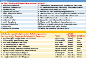 PREPOSITIONAL PHRASES WORKSHEETS WITH ANSWERS | Teaching Resources