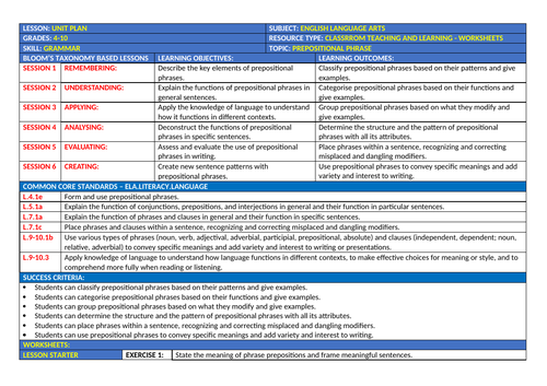 PREPOSITIONAL PHRASES: 20 WORKSHEETS WITH ANSWERS | Teaching Resources