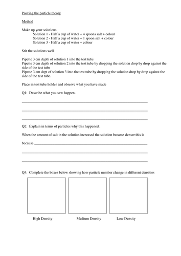 Density Y7 SEN/Low ability practical lesson