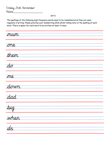 Year 1 100 High Frequency Words - to practise spelling and handwriting ...