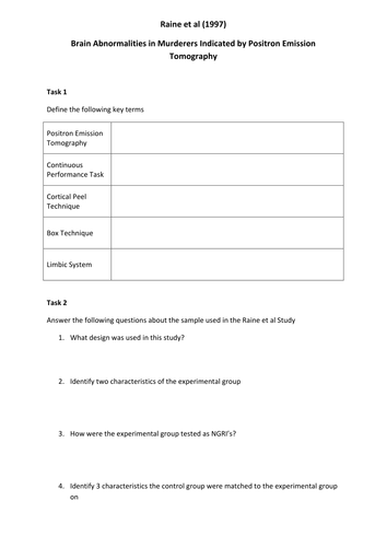 Raine et al (1997) Activity Worksheet