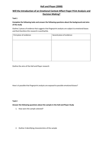Hall and Player (2008) Activity Worksheet