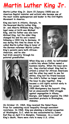 Martin Luther King Jr. Reading Comprehension