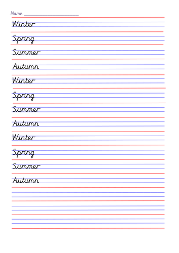 cursive handwriting sheets for days of the week months seasons teaching resources