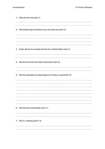 1.5.4 Forms of Business Quiz/Assessment