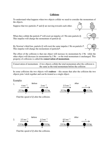 Collisions (cons. of momentum) - worksheet with 50 examination-style questions (Mechanics 1)