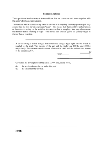 Connected vehicles - worksheet with over 20 examination-style questions (Mechanics 1)