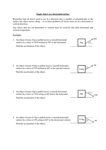 Motion of an object on a horizontal surface - worksheet with over 40 questions (Mechanics 1)