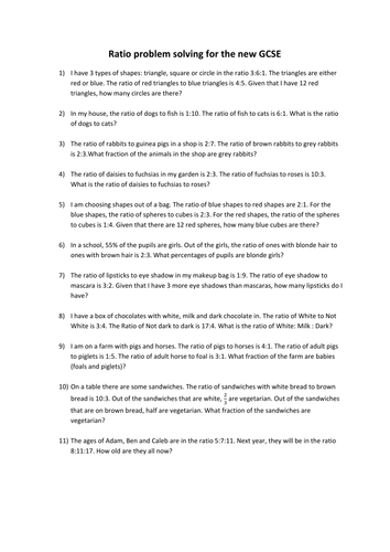 ratio problem solving exam questions