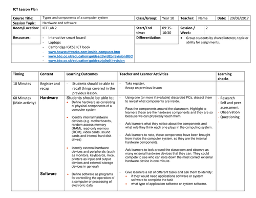 IGCSE ICT Lesson plan | Teaching Resources