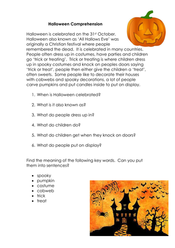 Halloween Comprehension (ESOL,ESOL,EAL,EFL) | Teaching Resources