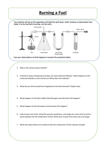 Science Combustion Demo worksheet Teaching Resources