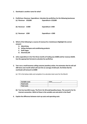 Level 2 BTEC First Certificate/Award in Business - Unit 2 Finance ...