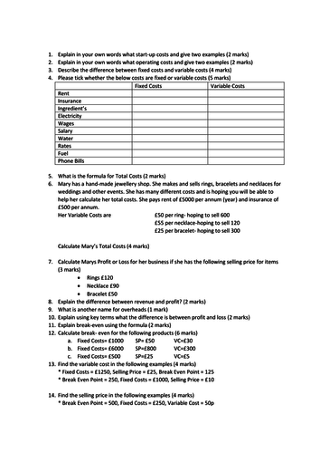 Level 2 BTEC First Certificate/Award in Business - Unit 2 Finance ...