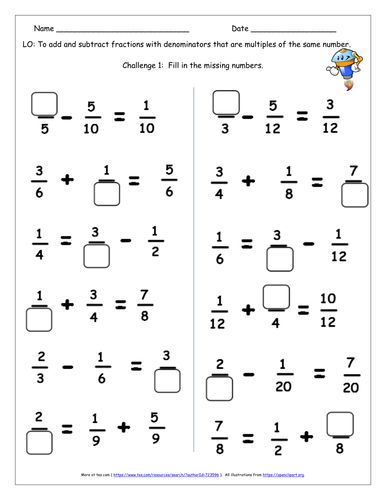 Add and Subtract Fractions - KS2 Y5 Differentiated Worksheets, 54 Flip ...