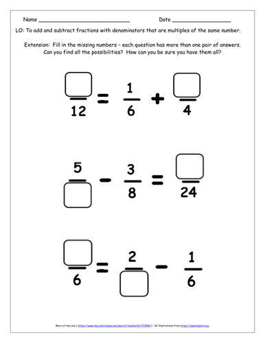 Add and Subtract Fractions - KS2 Y5 Differentiated Worksheets, 54 Flip ...