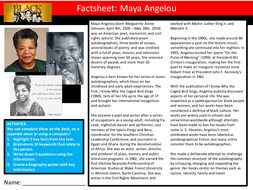 Maya Angelou Factsheet Worksheet Keyword Starter Settler Activity Cover ...