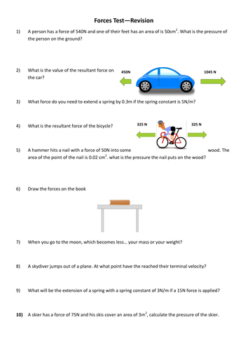 ks3 forces revision questions and marksheme teaching resources