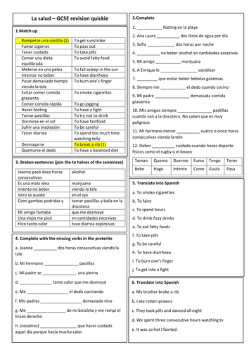 GCSE SPANISH REVISION (2018) - Four Revision Quickies on Health and Lifestyle