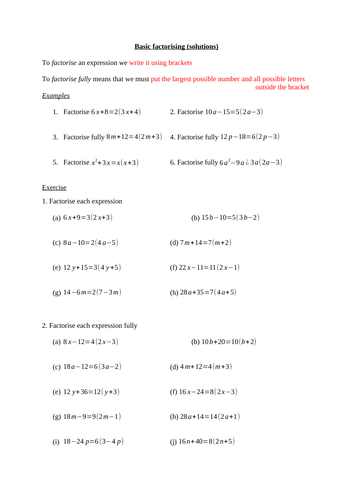 Factorising with a single bracket - worksheet | Teaching Resources