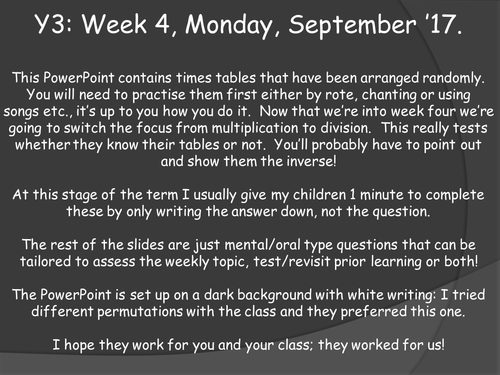 Year 3, Times tables, mental oral starter, mental addition | Teaching