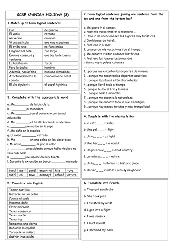 GCSE Spanish revision quickies (2018) - Holidays (3 worksheets)