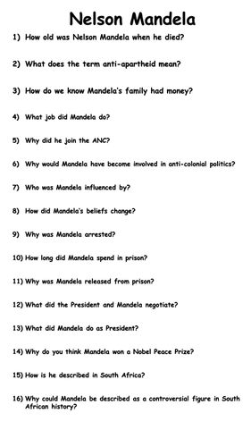 nelson mandela reading comprehension teaching resources