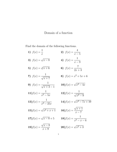 Domain of a function worksheet (with solutions) | Teaching Resources
