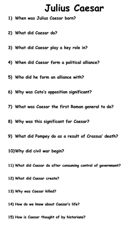 julius caesar reading comprehension teaching resources