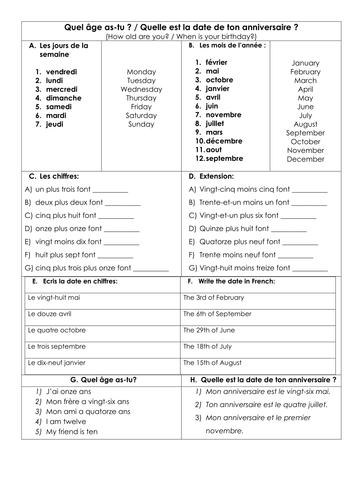 french ks3 dates birthdays numbers practice teaching