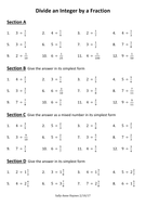 divide an integer by a fraction worksheet teaching resources