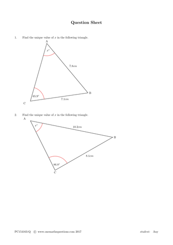 Sine Rule and Cosine Rule Questions | Teaching Resources