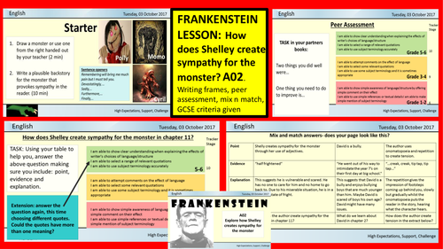 FRANKENSTEIN DOUBLE LESSON: EXPLORING HOW SHELLEY CREATES SYMPATHY FOR ...