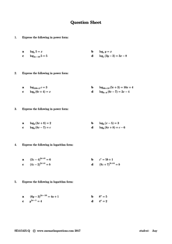 Logarithm Worksheets Part 1 | Teaching Resources