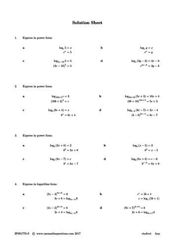 Logarithm Worksheets Part 1 | Teaching Resources