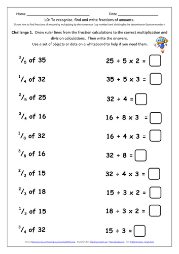 Y5 Fractions of amounts and multiplying by mixed numbers - Free Taster ...