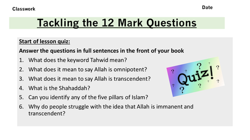 AQA 9-1 Religious studies. 12 marker technique . Complete with teaching tools