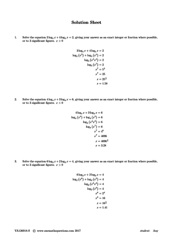 Logarithm Questions Part 2 | Teaching Resources