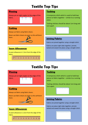 Textile Top Tips Mini Display/Help Card | Teaching Resources