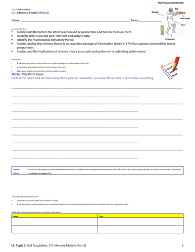 A-Level PE EDEXCEL (spec 2016) 3.7: Memory Models (Part 2)